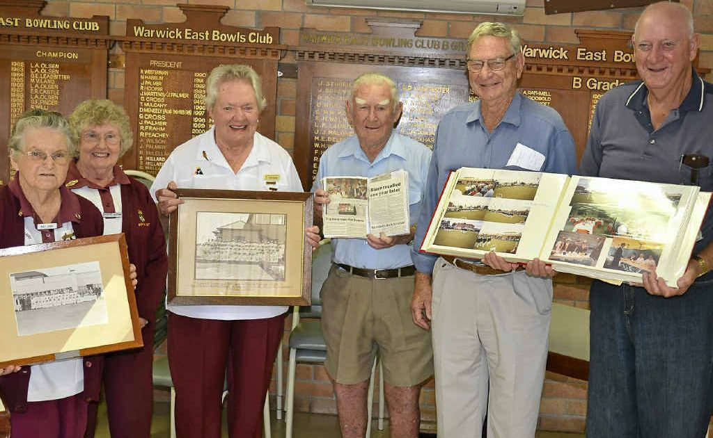Pat Cook, Dorothy Hassum, Verlie Madsen, Trevor Mulcahy, Don Meneely and Norm Madsen with some old photos and memorabilia for Warwick East Bowls Club 75th anniversary celebrations on August 3-4. Pat Cook, Dorothy Hassum, Verlie Madsen, Trevor Mulcahy, Don Meneely and Norm Madsen with some old photos and memorabilia for Warwick East Bowls Club 75th anniversary celebrations on August 3-4.