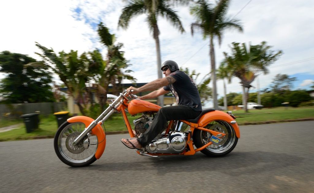 Dale Bauer with his 2004 custom made Chopper in Gladstone. Dale Bauer with his 2004 custom made Chopper in Gladstone.