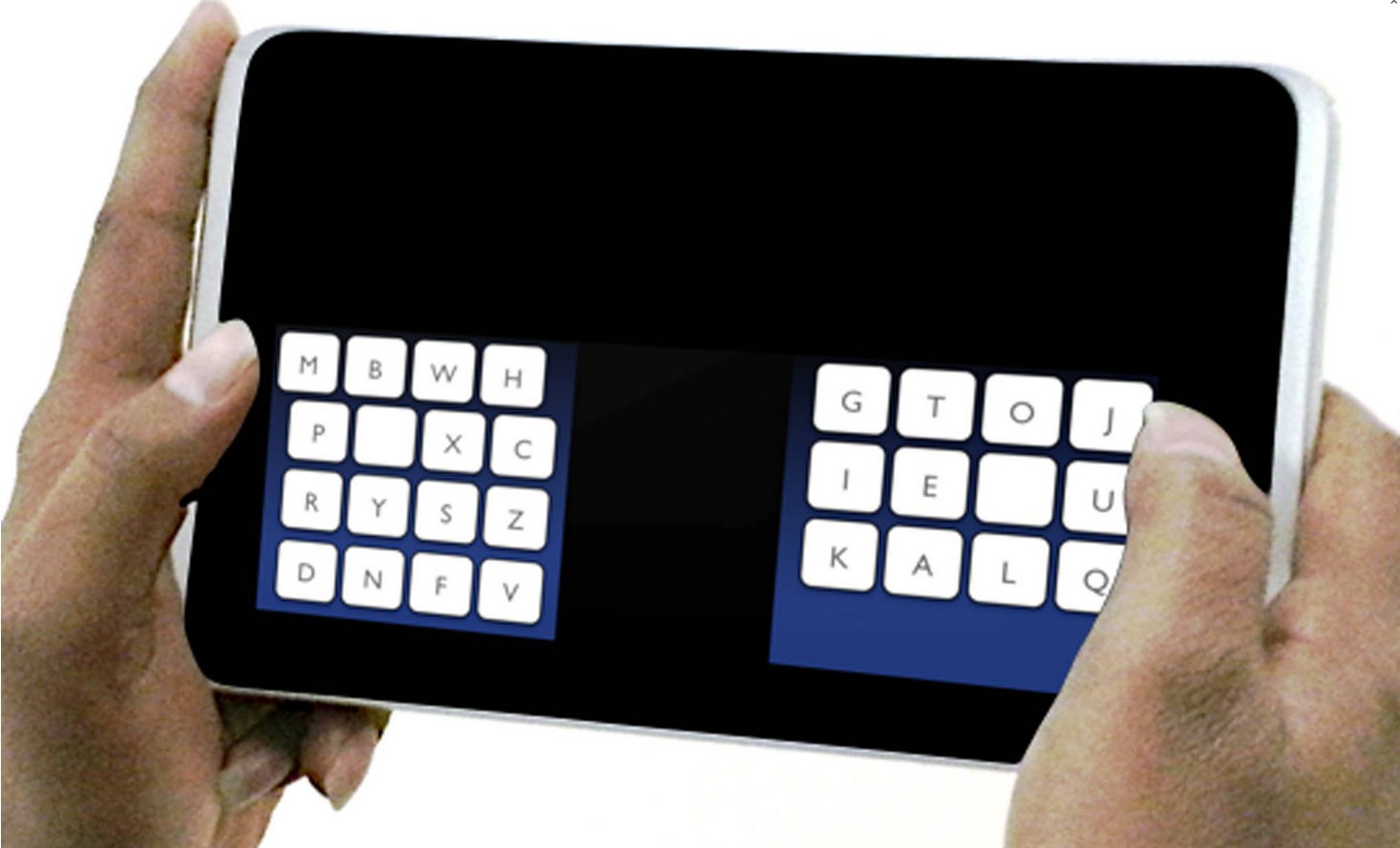 The Kalq keyboard rearranges letters and lets users type with their thumbs. The Kalq keyboard rearranges letters and lets users type with their thumbs.