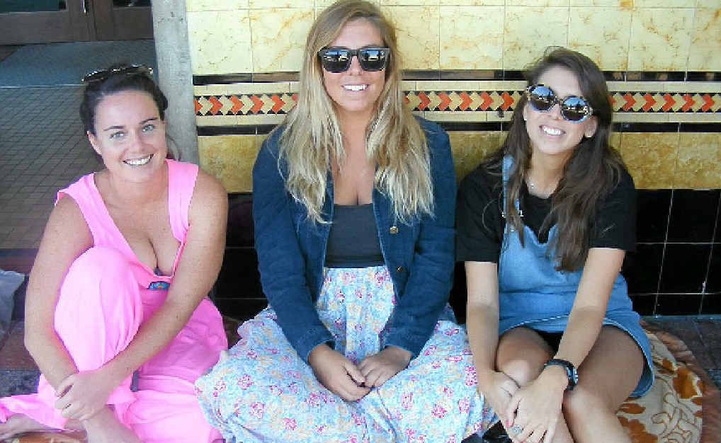 EARLY BIRDS: Jemma Ceurton, River Wright and Ashleigh Austen, all of Byron Bay, waiting at the front of the line for their locals pre-sale Splendour in the Grass tickets yesterday. EARLY BIRDS: Jemma Ceurton, River Wright and Ashleigh Austen, all of Byron Bay, waiting at the front of the line for their locals pre-sale Splendour in the Grass tickets yesterday.