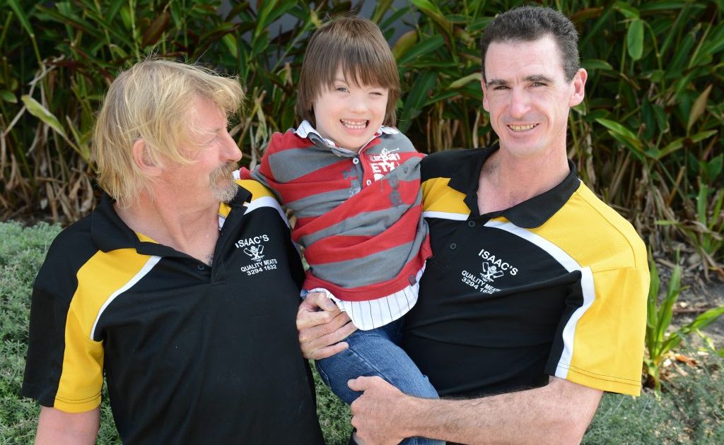 Zenith Ayres, 6, receives $3000 from Racehorse social club members Mark Wolfsbauer and Brendan Hughes for medical expenses. Zenith Ayres, 6, receives $3000 from Racehorse social club members Mark Wolfsbauer and Brendan Hughes for medical expenses.