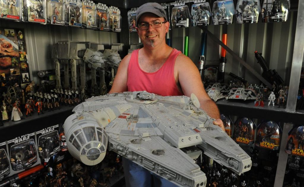 SMUGGLERS FREIGHTER: Clinton van Den Berg hold a Millenium Falcon from his Star Wars collection. Photo: Mike Knott / NewsMail SMUGGLERS FREIGHTER: Clinton van Den Berg hold a Millenium Falcon from his Star Wars collection. Photo: Mike Knott / NewsMail