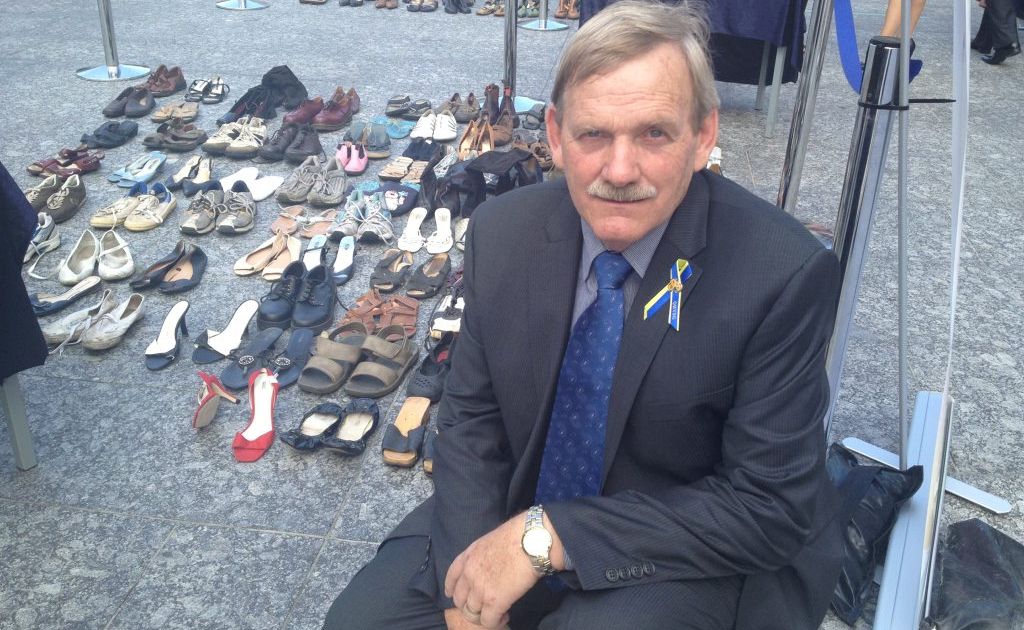Homicide Victims Support Group general manager Ross Thompson, who lost his son Michael in a brutal murder at Toowoomba, at the Homicide Awareness Day in Brisbane. The shoes represent those who have been murdered. Homicide Victims Support Group general manager Ross Thompson, who lost his son Michael in a brutal murder at Toowoomba, at the Homicide Awareness Day in Brisbane. The shoes represent those who have been murdered.