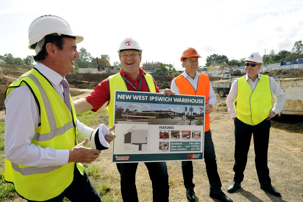 Mayor paul Pisasale, PJ Davis COO of Bunnings, Cr Andrew Antoniolli and Simon Hawkins of ADCO, at the launch of the new West Ipswich Bunnings on the corner of Clay and Brisbane Sts. Photo: Claudia Baxter / The Queensland Times Mayor paul Pisasale, PJ Davis COO of Bunnings, Cr Andrew Antoniolli and Simon Hawkins of ADCO, at the launch of the new West Ipswich Bunnings on the corner of Clay and Brisbane Sts. Photo: Claudia Baxter / The Queensland Times