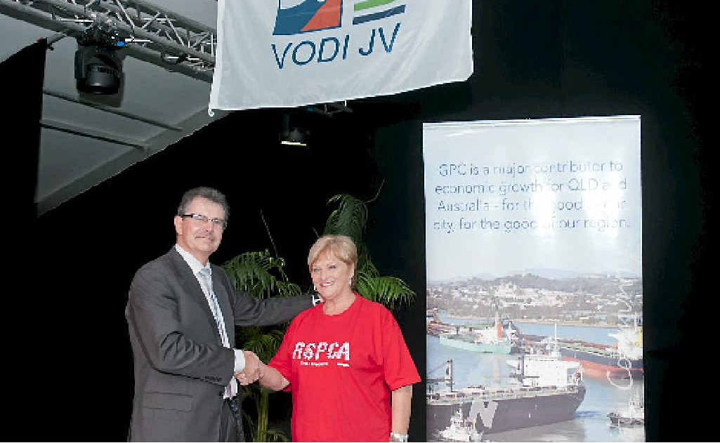 VODI project director Hedwig Vanlishout presents Friends of the RSPCA Gladstone president Judy Whicker with a $10,000 donation at an event to mark one million hours of injury-free dredging in Gladstone Harbour. VODI project director Hedwig Vanlishout presents Friends of the RSPCA Gladstone president Judy Whicker with a $10,000 donation at an event to mark one million hours of injury-free dredging in Gladstone Harbour.