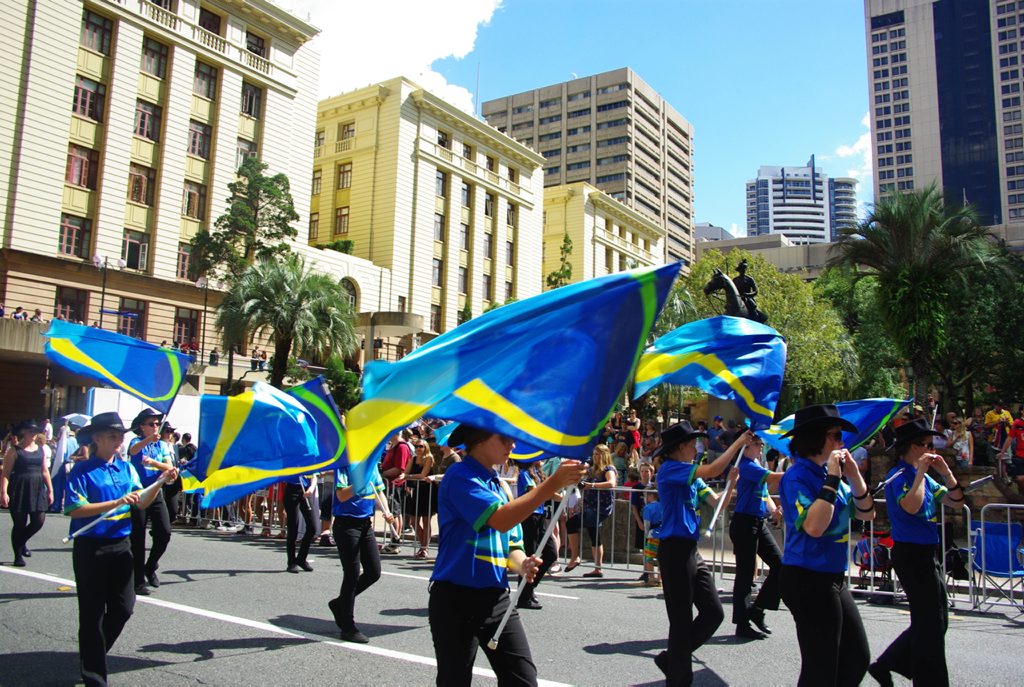 Tannum Sands State High School's marching band takes part in the Anzac Day march through Brisbane. Tannum Sands State High School's marching band takes part in the Anzac Day march through Brisbane.