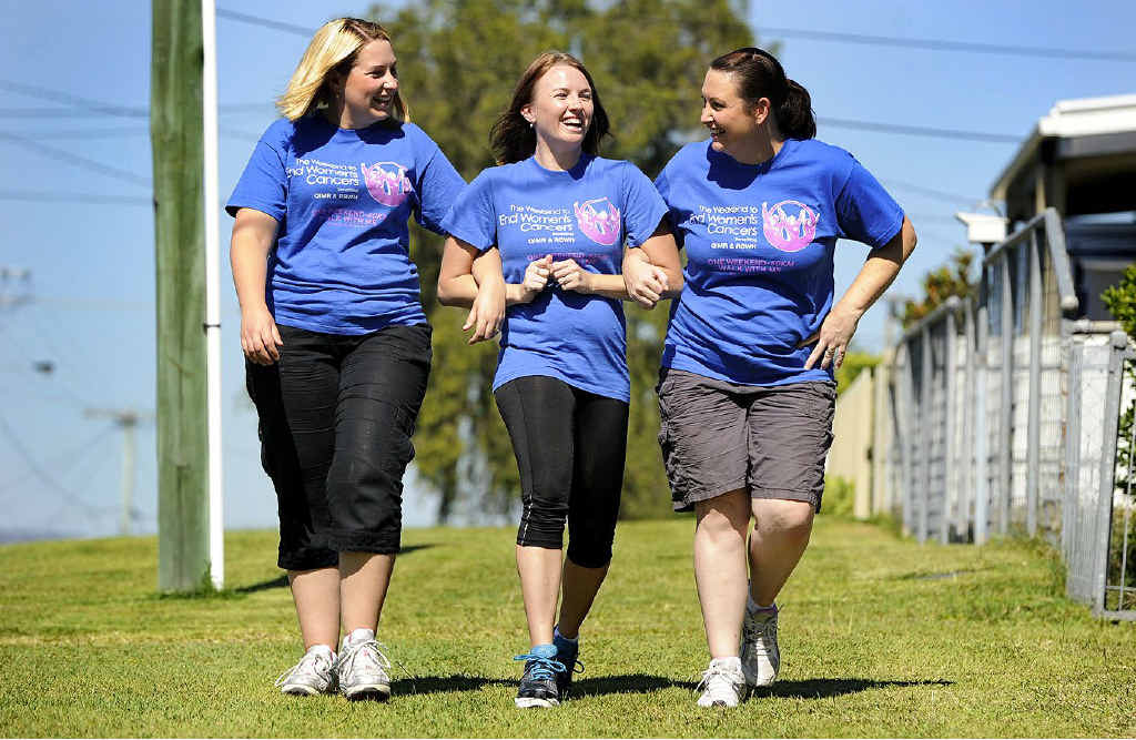 JOINING CRUSADE: Aleisha Woolacott (centre) will be leading the Karen’s Cancer Crusaders team, including Nicole Lewis and Emma Thompson, in The Weekend to End Women’s Cancers 60km walk over two days. JOINING CRUSADE: Aleisha Woolacott (centre) will be leading the Karen’s Cancer Crusaders team, including Nicole Lewis and Emma Thompson, in The Weekend to End Women’s Cancers 60km walk over two days.