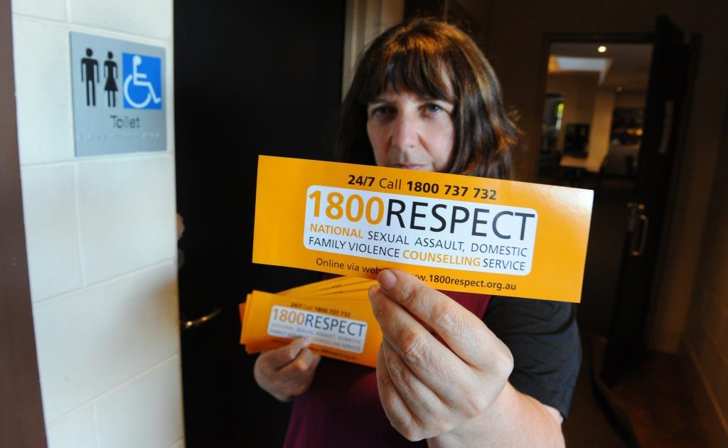 Kathy Prentice is putting up Respect stickers in toilets in pubs and clubs to stop domestic violence. Kathy Prentice is putting up Respect stickers in toilets in pubs and clubs to stop domestic violence.