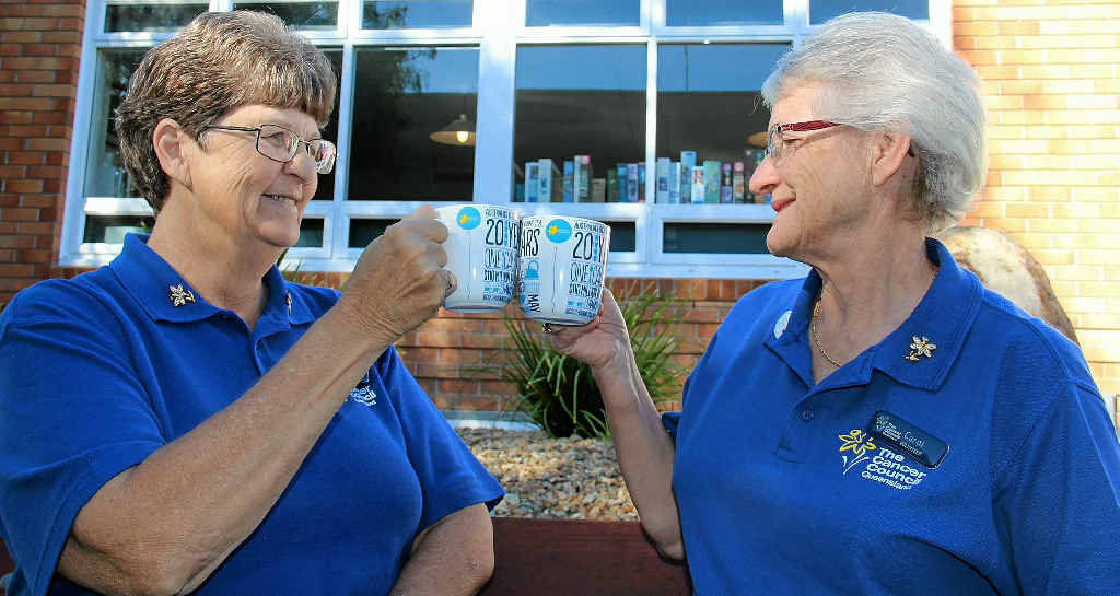 Connie Mills and Carol Cooke have their coffee cups ready for this year’s Biggest Morning Tea. Connie Mills and Carol Cooke have their coffee cups ready for this year’s Biggest Morning Tea.