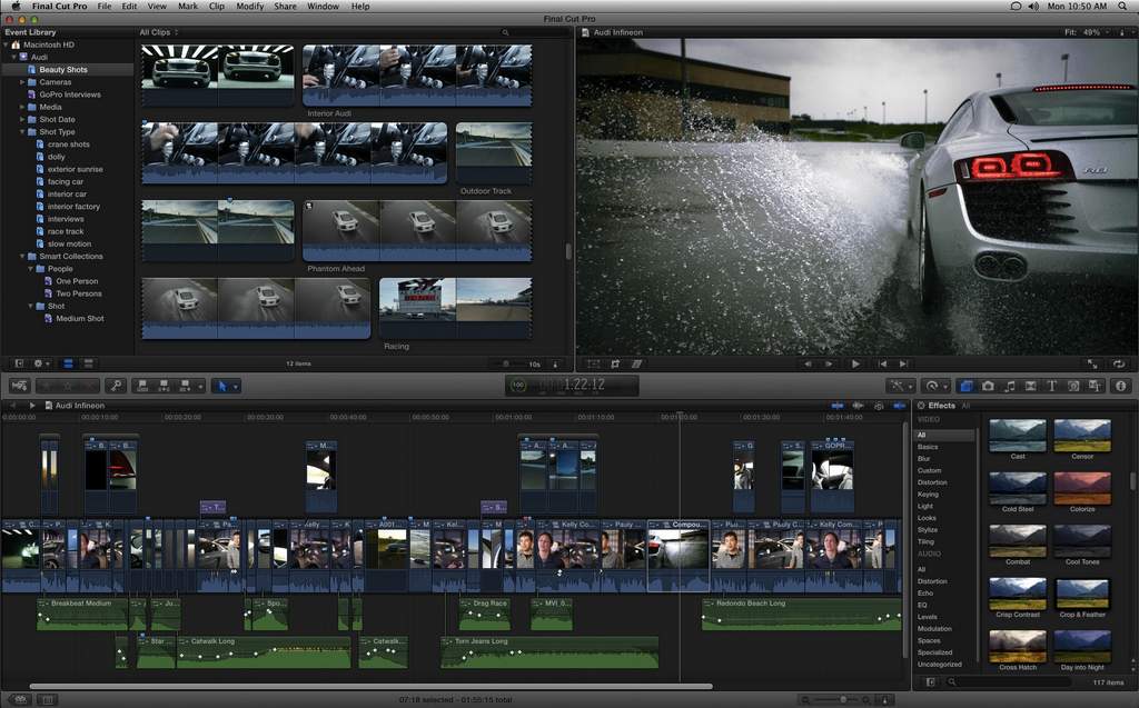 Apple's Final Cut Pro uses the familiar iMovie interface. Apple's Final Cut Pro uses the familiar iMovie interface.