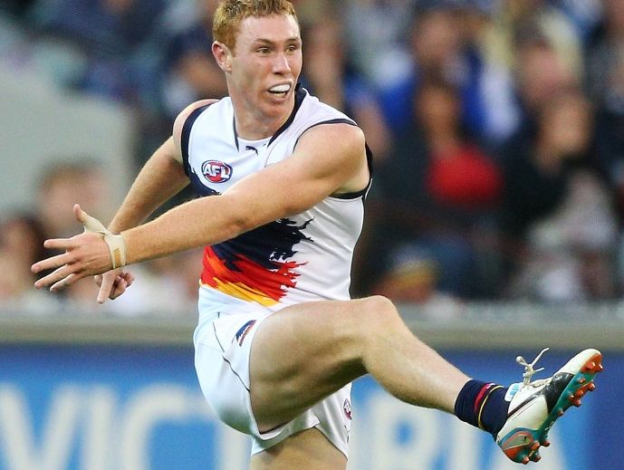 Tom Lynch of the Crows kicks the ball during the round five AFL match between the Carlton Blues and the Adelaide Crows at Melbourne Cricket Ground on April 27, 2013 in Melbourne, Australia. Tom Lynch of the Crows kicks the ball during the round five AFL match between the Carlton Blues and the Adelaide Crows at Melbourne Cricket Ground on April 27, 2013 in Melbourne, Australia.