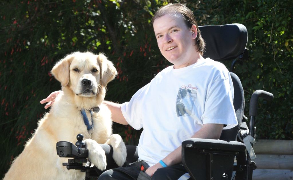 Adam Griffiths suffers from muscular dystrophy but has his companion dog Rocky to help him. Adam Griffiths suffers from muscular dystrophy but has his companion dog Rocky to help him.