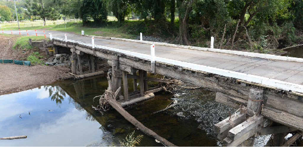 BRIDGE TO GO: The old Amamoor Ck Bridge will be replaced by a two lane concrete one. BRIDGE TO GO: The old Amamoor Ck Bridge will be replaced by a two lane concrete one.