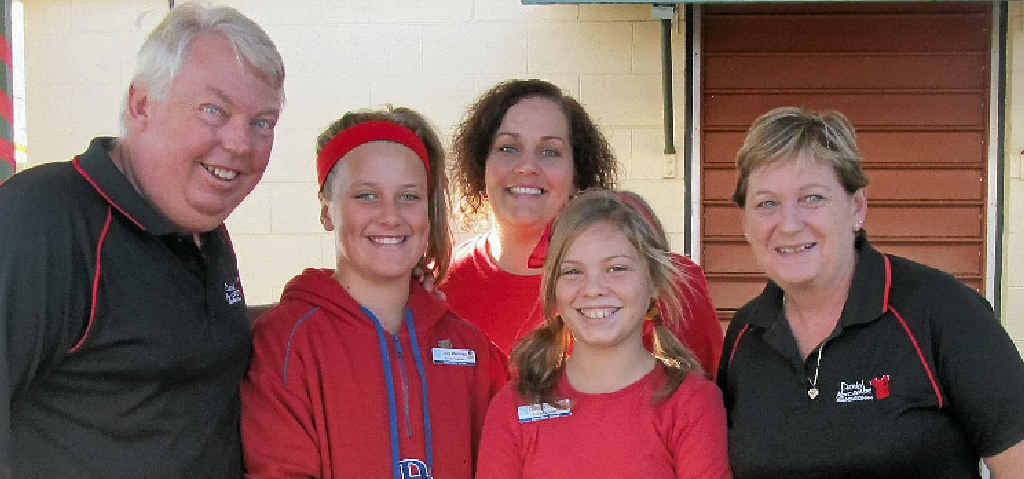 Bruce Morcombe (left) and his wife, Denise (far right) were welcomed to Clifton State Primary School last Wednesday by school captains, Lucy Mantova and Chelsea Griffin, and school principal Nicola Leslie. Bruce Morcombe (left) and his wife, Denise (far right) were welcomed to Clifton State Primary School last Wednesday by school captains, Lucy Mantova and Chelsea Griffin, and school principal Nicola Leslie.