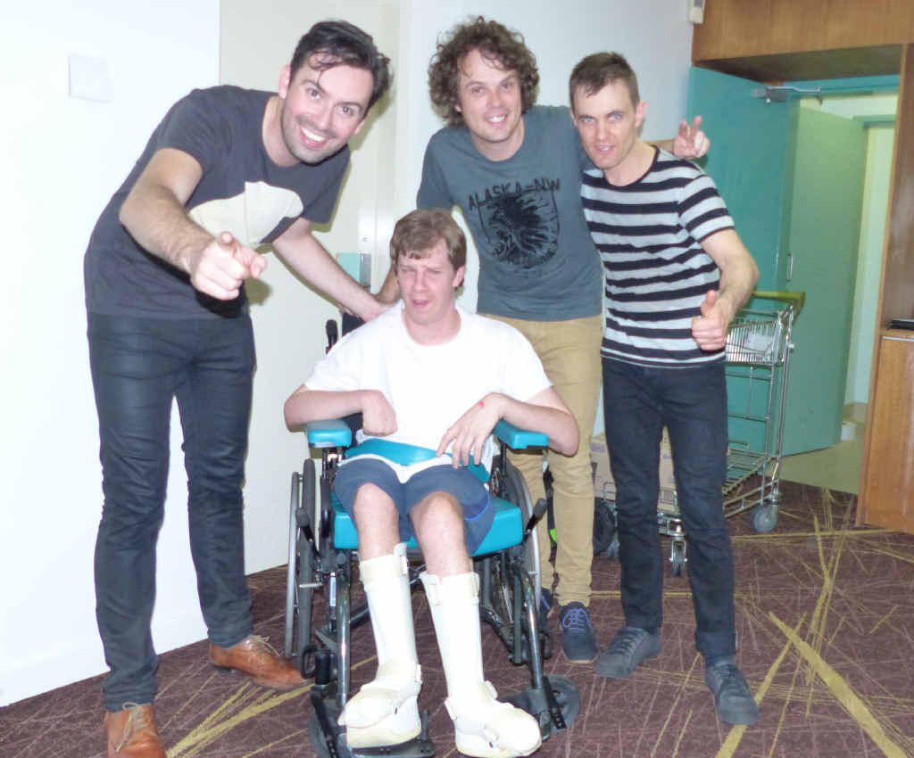 Gladstone’s Joel Dennien, who has cerebral palsy, with Peter and John from Evermore. Gladstone’s Joel Dennien, who has cerebral palsy, with Peter and John from Evermore.