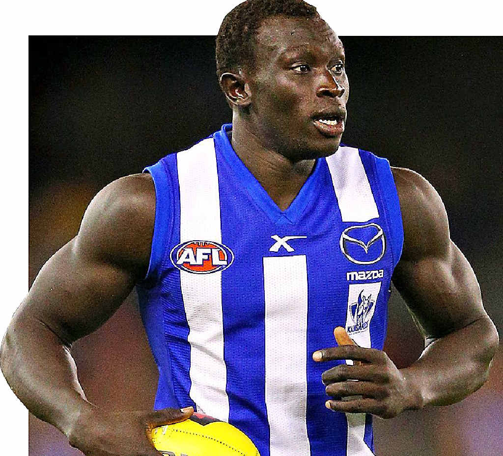 ALL MUSCLE: Majak Daw cuts an impressive figure for the Kangaroos. ALL MUSCLE: Majak Daw cuts an impressive figure for the Kangaroos.