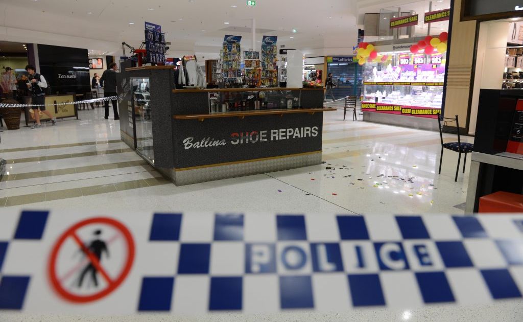 A masked man took a child hostage at knife point this afternoon at Ballina Fair Shooping Centre. Photo Patrick Gorbunovs/ The Northern Star A masked man took a child hostage at knife point this afternoon at Ballina Fair Shooping Centre. Photo Patrick Gorbunovs/ The Northern Star