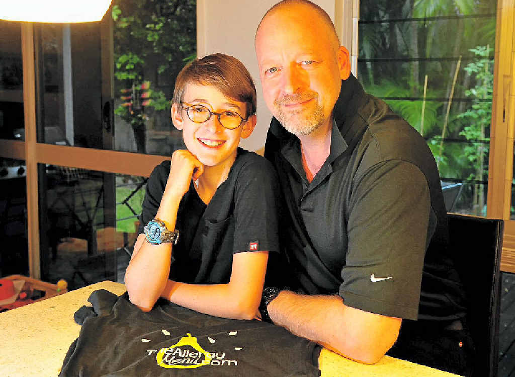 BE AWARE: Charles Eldridge (left), who suffers from allergies, with his dad Tim. BE AWARE: Charles Eldridge (left), who suffers from allergies, with his dad Tim.