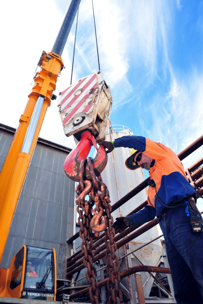 BINGERA MILL: Stewart & Sons Steel rigger Mark Sheehan at Bingera Mill. Photo: Max Fleet / NewsMail BINGERA MILL: Stewart & Sons Steel rigger Mark Sheehan at Bingera Mill. Photo: Max Fleet / NewsMail