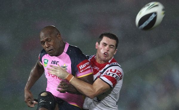 Robert Lui wearing a pink jersey for the women in league round of the NRL. Robert Lui wearing a pink jersey for the women in league round of the NRL.