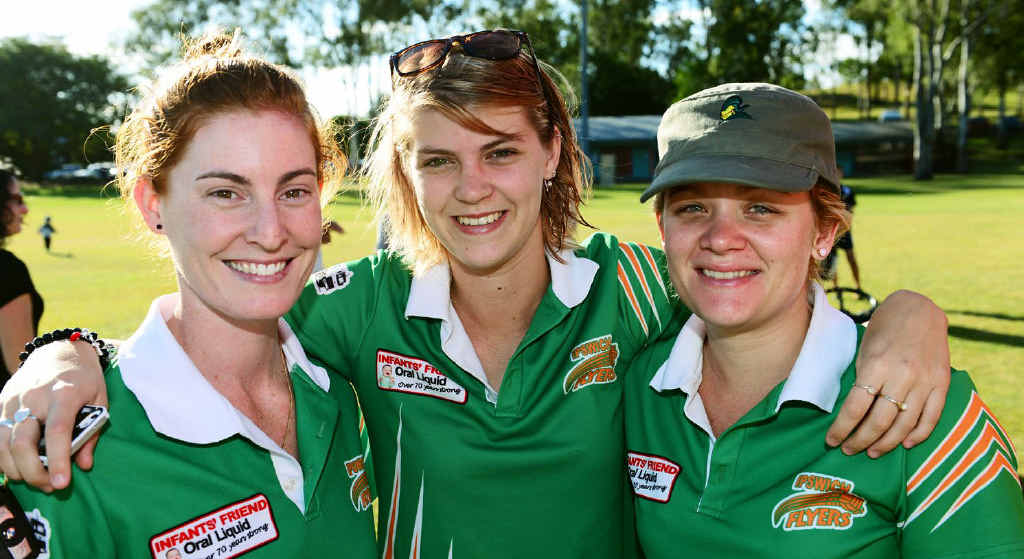 WELL DONE: Ipswich Flyers (from left) Liz Hales, Tara Bramwell and Emilie McInally. WELL DONE: Ipswich Flyers (from left) Liz Hales, Tara Bramwell and Emilie McInally.