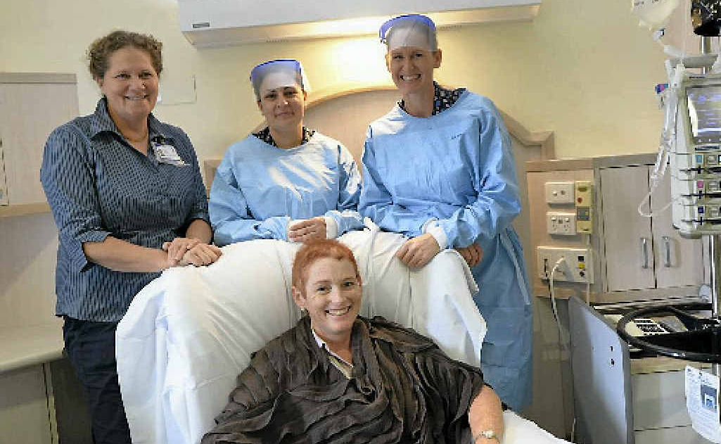 Clinical nurse oncology unit’s (left) Deb Right, chemotherapy nurse, Hayley Bhamra, Arlene Kirk, nurse unit manager, with patient Sue La Burniy. Clinical nurse oncology unit’s (left) Deb Right, chemotherapy nurse, Hayley Bhamra, Arlene Kirk, nurse unit manager, with patient Sue La Burniy.