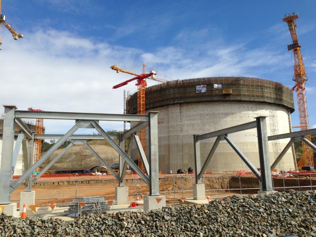 One of two LNG tanks that holds gas in liquid form will be completed next month for the GLNG project on Curtis Island. One of two LNG tanks that holds gas in liquid form will be completed next month for the GLNG project on Curtis Island.