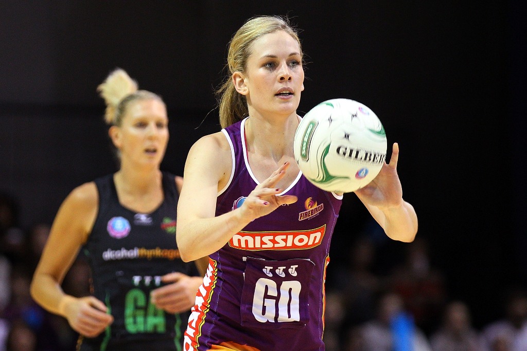 Jacinta Messer of the Firebirds passes during the round 13 ANZ Championship match between the Firebirds and the Fever at Brisbane Convention & Exhibition Centre on June 24, 2012 in Brisbane, Australia. Jacinta Messer of the Firebirds passes during the round 13 ANZ Championship match between the Firebirds and the Fever at Brisbane Convention & Exhibition Centre on June 24, 2012 in Brisbane, Australia.
