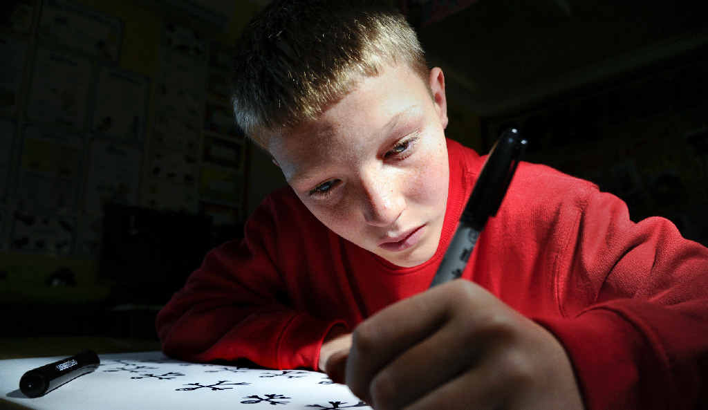 Blake Parrott, 11, is vision impaired but loves to draw. The Lawrence Public School student recently returned from Sydney where his artwork was hung in the Australian Museum as part of the Schools Reconciliation Challenge art display. Blake Parrott, 11, is vision impaired but loves to draw. The Lawrence Public School student recently returned from Sydney where his artwork was hung in the Australian Museum as part of the Schools Reconciliation Challenge art display.