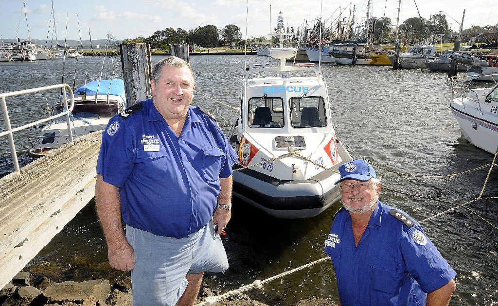 RESCUE READY: John Donoghue and Norm Lannoy from Ballina Marine Rescue with the replacement boat. RESCUE READY: John Donoghue and Norm Lannoy from Ballina Marine Rescue with the replacement boat.