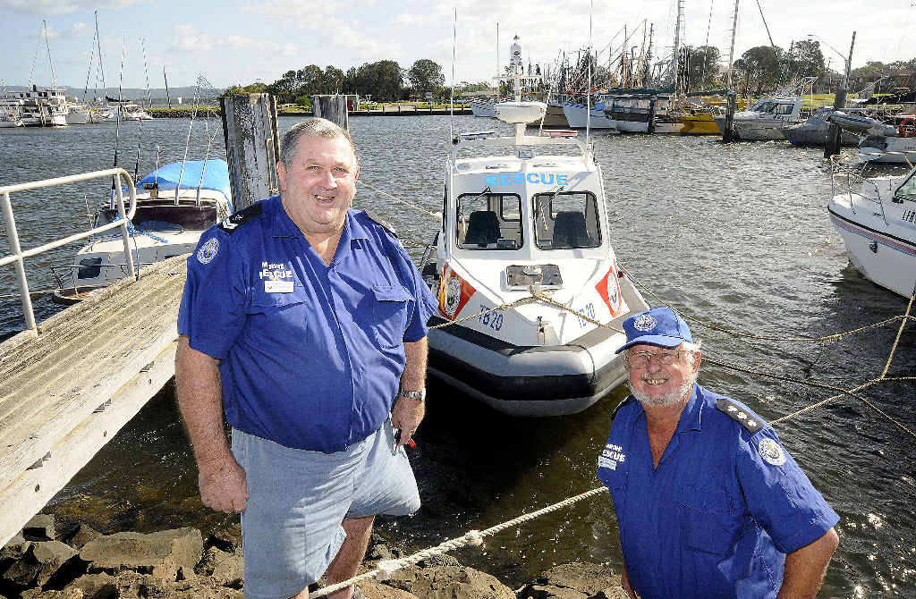 RESCUE READY: John Donoghue and Norm Lannoy from Ballina Marine Rescue with the replacement boat. RESCUE READY: John Donoghue and Norm Lannoy from Ballina Marine Rescue with the replacement boat.