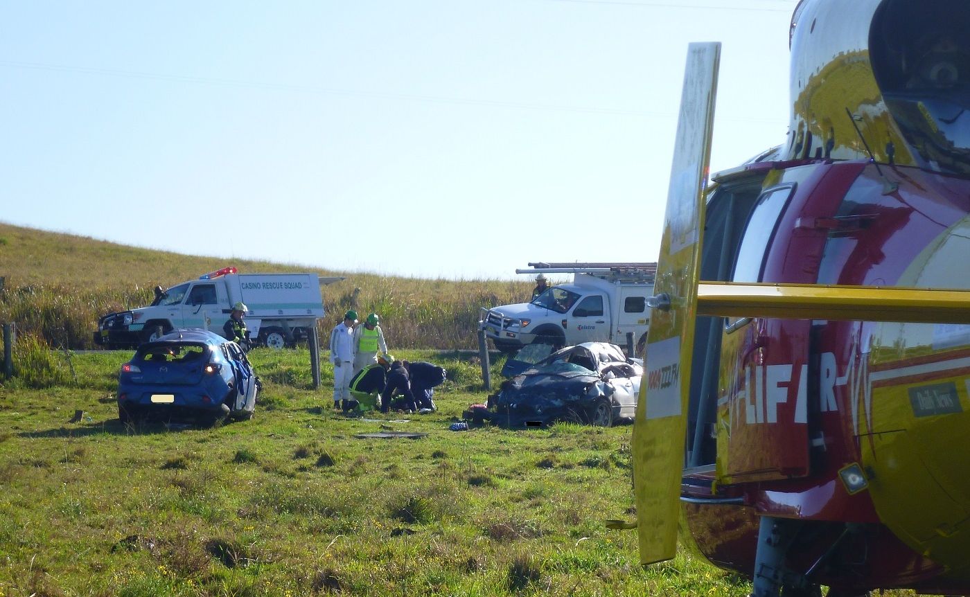 Scene of a crash at Dyraaba where two children and an adult have been killed. Another two children and another adult were also injured in the crash. Scene of a crash at Dyraaba where two children and an adult have been killed. Another two children and another adult were also injured in the crash.