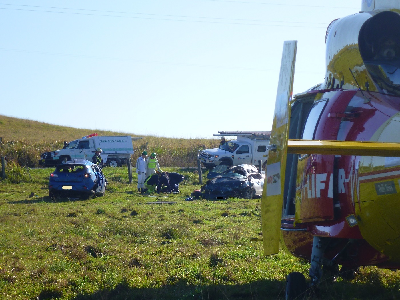 Scene of a crash at Dyraaba where two children and an adult have been killed. Another two children and another adult were also injured in the crash. Scene of a crash at Dyraaba where two children and an adult have been killed. Another two children and another adult were also injured in the crash.