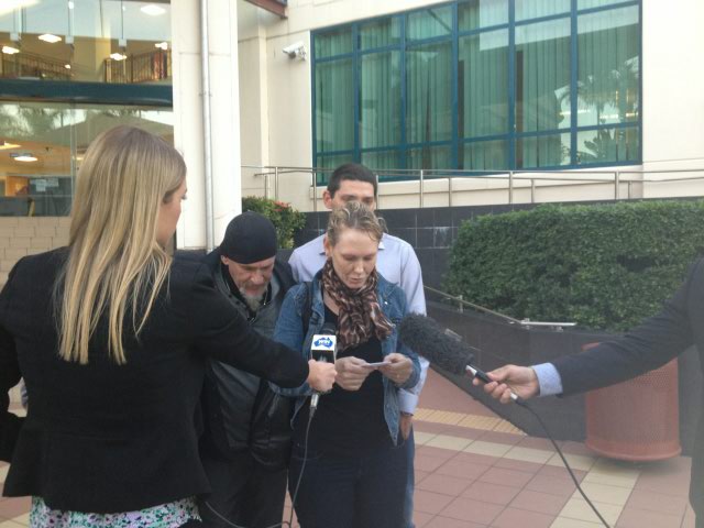 Luke McAuliffe's family members speak to media outside the Rockhampton courthouse. Luke McAuliffe's family members speak to media outside the Rockhampton courthouse.