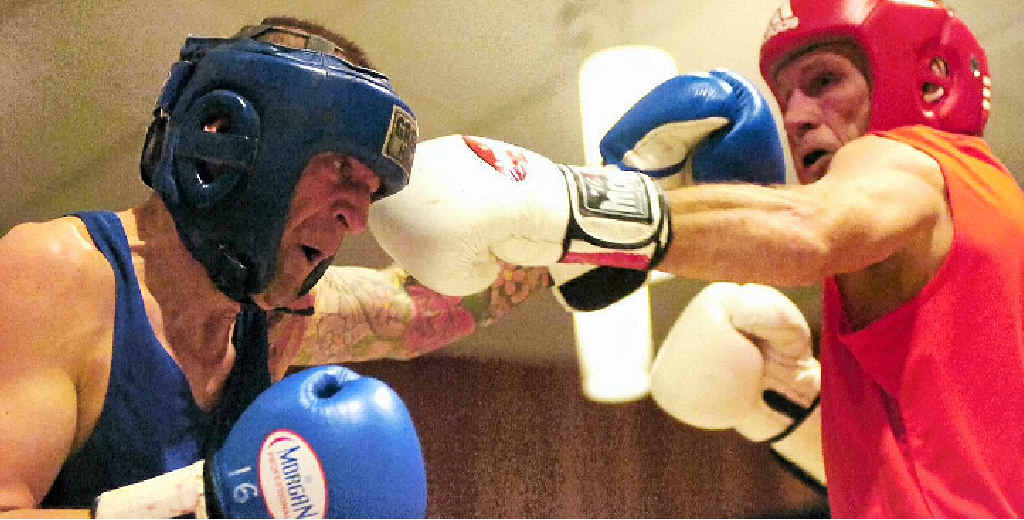 FIGHT NIGHT: Paul Howorth, of Murwillumbah, and Woodburn’s Gavin Begbie go head-to-head during their fight at Woodburn-Evans Head RSL Club’s big night of boxing, organised by the Evans Head-Woodburn Boxing Club. FIGHT NIGHT: Paul Howorth, of Murwillumbah, and Woodburn’s Gavin Begbie go head-to-head during their fight at Woodburn-Evans Head RSL Club’s big night of boxing, organised by the Evans Head-Woodburn Boxing Club.