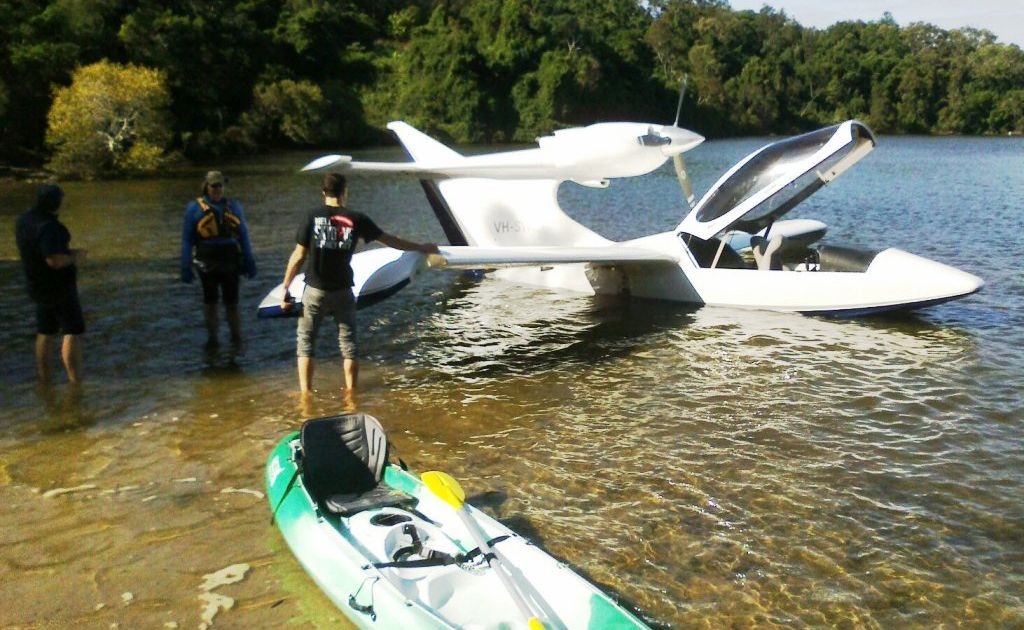 A sea plane experiencing engine troubles ditched in Bonville Creek. Photo: Contributed A sea plane experiencing engine troubles ditched in Bonville Creek. Photo: Contributed