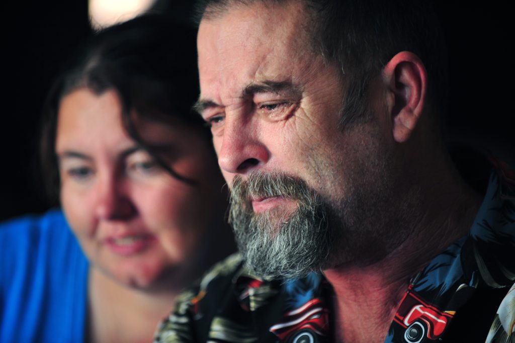 FATHER'S GRIEF: Lee Brown is overwhelmed by grief as he describes how he helplessly watched his daughter take her last breath. Photo: Max Fleet / NewsMail FATHER'S GRIEF: Lee Brown is overwhelmed by grief as he describes how he helplessly watched his daughter take her last breath. Photo: Max Fleet / NewsMail