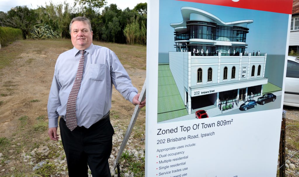 Graham Birchall has designed a building to be built at his property at 202 Brisbane Street in the Ipswich CBD. Photo: Rob Williams / The Queensland Times Graham Birchall has designed a building to be built at his property at 202 Brisbane Street in the Ipswich CBD. Photo: Rob Williams / The Queensland Times