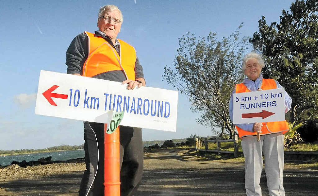 THIS WAY: Ballina Lions Barry Haines and Beverley Grant are volunteers who will be helping out at the Lions Fun Run-Walk on Sunday. THIS WAY: Ballina Lions Barry Haines and Beverley Grant are volunteers who will be helping out at the Lions Fun Run-Walk on Sunday.