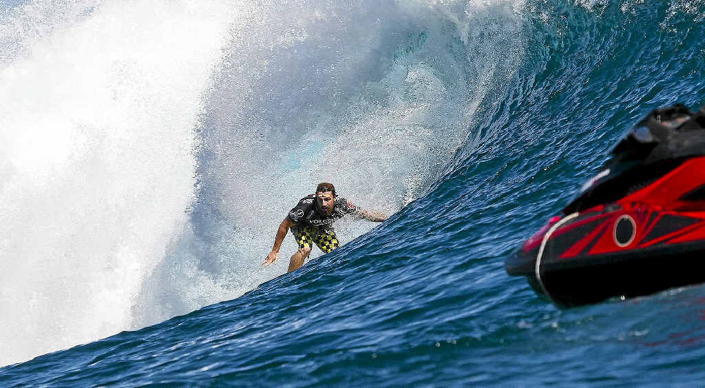 The Sunshine Coast's Mitch Coleborn on his way to a wave score of 10, and two-wave total of 19.33, at the Volcom Fiji Pro. The Sunshine Coast's Mitch Coleborn on his way to a wave score of 10, and two-wave total of 19.33, at the Volcom Fiji Pro.