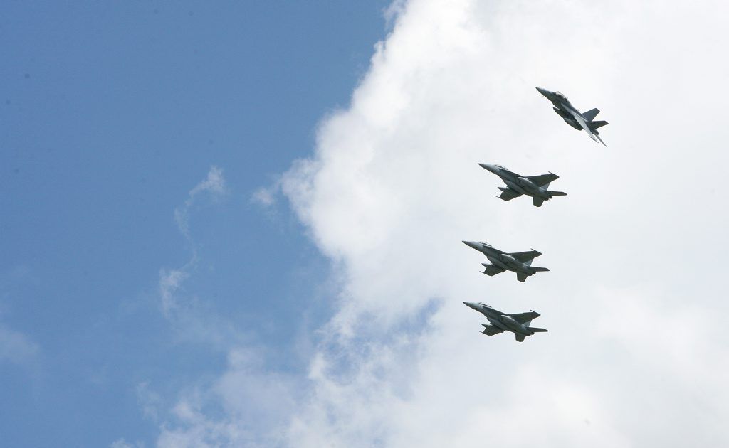 There will be aerial displays from RAAF Super Hornets and helicopters all afternoon above Brisbane before the fireworks extravaganza at 7pm. There will be aerial displays from RAAF Super Hornets and helicopters all afternoon above Brisbane before the fireworks extravaganza at 7pm.