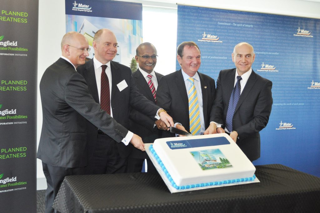 CELEBRATING: MP for Blair Shayne Neumann, Mater Health Services CEO Dr John O'Donnell, Chairman of Springfield Land Corporation Maha Sinnathamby, Ipswich Mayor Paul Pisasale and Federal Member for Oxley Bernie Ripoll celebrate the announcement of a new hospital which will be built at Springfield. Photo: Ashleigh Howarth / The Satellite CELEBRATING: MP for Blair Shayne Neumann, Mater Health Services CEO Dr John O'Donnell, Chairman of Springfield Land Corporation Maha Sinnathamby, Ipswich Mayor Paul Pisasale and Federal Member for Oxley Bernie Ripoll celebrate the announcement of a new hospital which will be built at Springfield. Photo: Ashleigh Howarth / The Satellite
