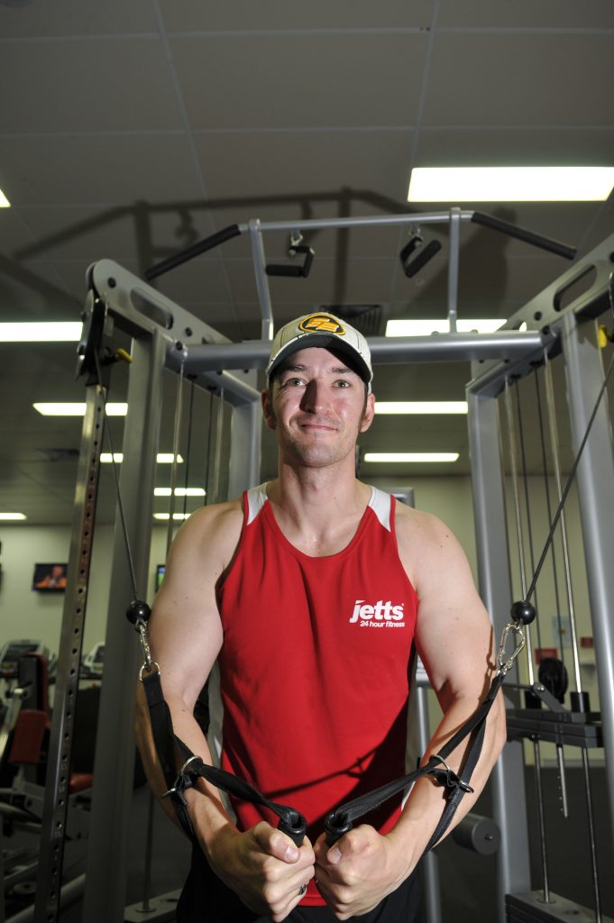 Matthew Leitch ploughs through pain as he works out at the gym. Matthew Leitch ploughs through pain as he works out at the gym.