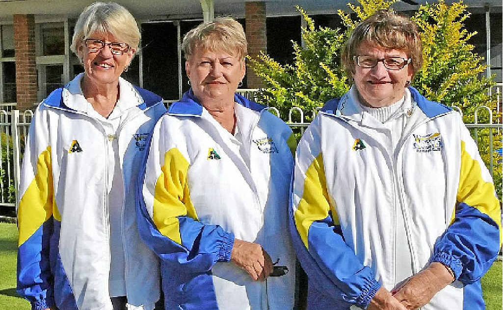 TRIPLE TREAT: Pictured after their hard-fought victory in the Lismore Workers Heights Women’s Bowling Club triples championship are, from left, Lyndall Riordan, Jan Donadel and Caterina Danelon. TRIPLE TREAT: Pictured after their hard-fought victory in the Lismore Workers Heights Women’s Bowling Club triples championship are, from left, Lyndall Riordan, Jan Donadel and Caterina Danelon.