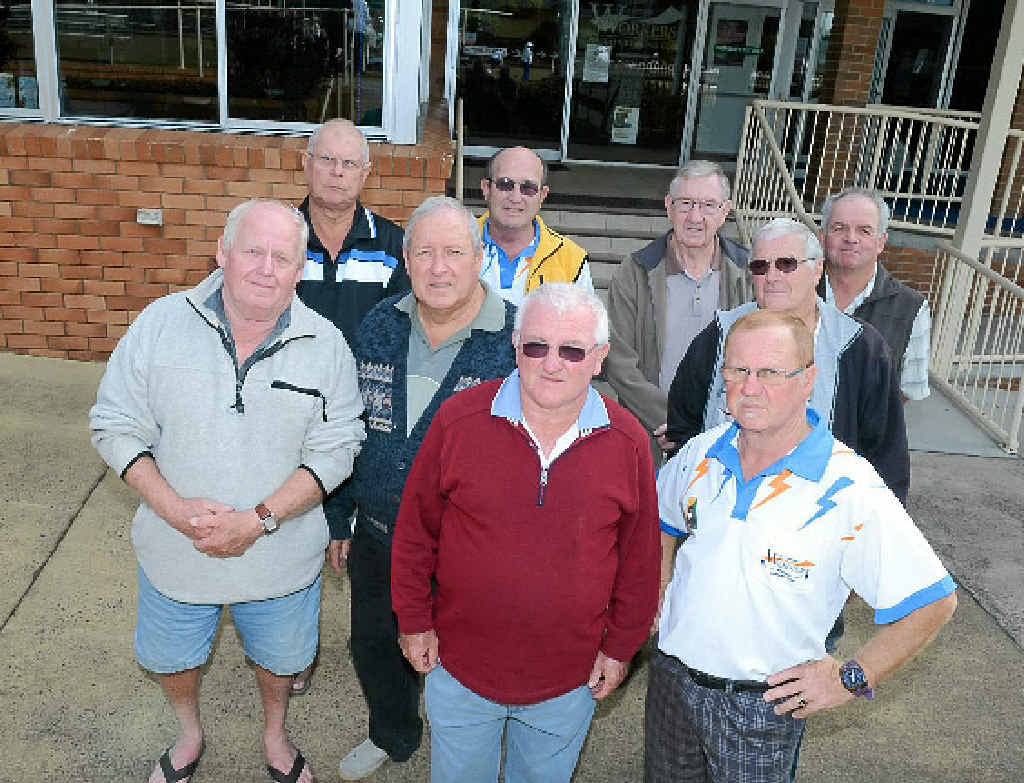 FIGHTERS: Members of the Lismore Workers Heights Bowling Club, from front left, president Kel Lavis, and Sarge Casagrande. From centre left, Head Greenkeeper Bob Everingham, John Donadell, and Trevor Clarke. From back left, Terry Fields, Kevin Coss, Secretary Bob Swords, and Bruno Poles. FIGHTERS: Members of the Lismore Workers Heights Bowling Club, from front left, president Kel Lavis, and Sarge Casagrande. From centre left, Head Greenkeeper Bob Everingham, John Donadell, and Trevor Clarke. From back left, Terry Fields, Kevin Coss, Secretary Bob Swords, and Bruno Poles.