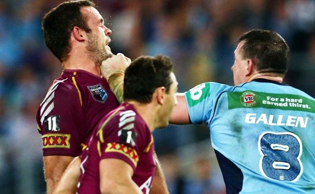 Paul Gallen lands a blow in Origin One. Paul Gallen lands a blow in Origin One.