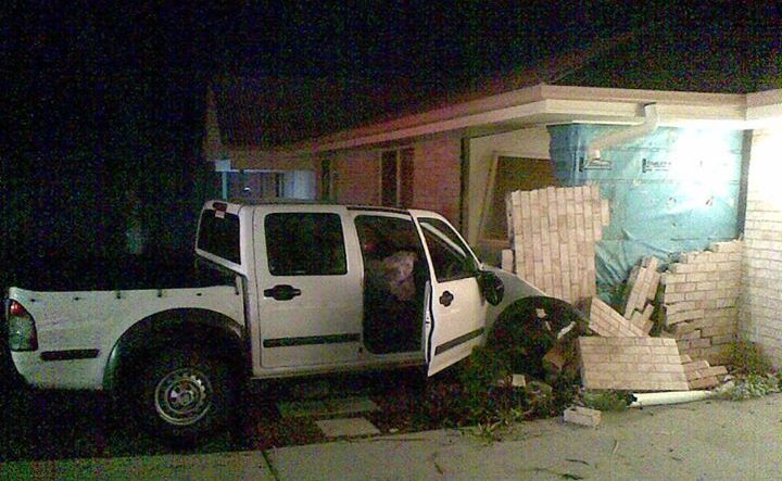 This ute jumped three metres before crashing into an unoccupied bedroom at this home at Cowlong Rd, McLeans Ridges, this morning. This ute jumped three metres before crashing into an unoccupied bedroom at this home at Cowlong Rd, McLeans Ridges, this morning.