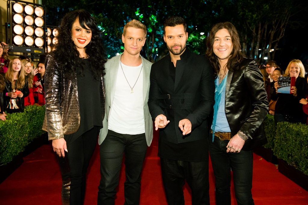 The Voice coach Ricky Martin, second from right, with his finalists, from left, Miss Murphy, Luke Kennedy and Simon Meli. The Voice coach Ricky Martin, second from right, with his finalists, from left, Miss Murphy, Luke Kennedy and Simon Meli.