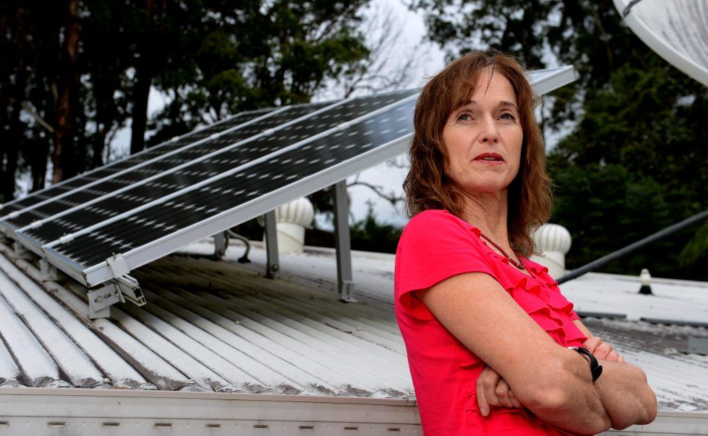 Marion Riordan with her solar system at home. Marion Riordan with her solar system at home.