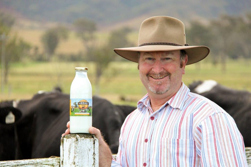 Scenic Rim dairy farmer Greg Dennis has put his family farm on the line to invest $1 million into processing and bottling his own milk. Scenic Rim dairy farmer Greg Dennis has put his family farm on the line to invest $1 million into processing and bottling his own milk.